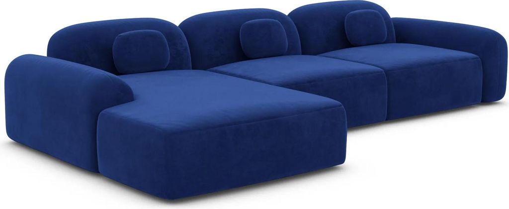 Samtstoff L-Form Sofa Nuvia Königsblau Links