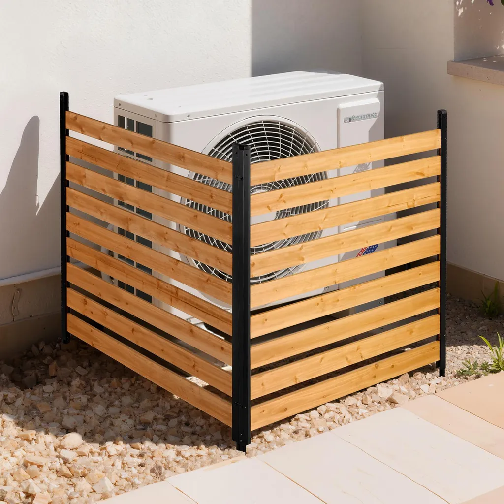 Cache Climatiseur Extérieur en Bois avec Piquets - Écran de Jardin 2 pcs
