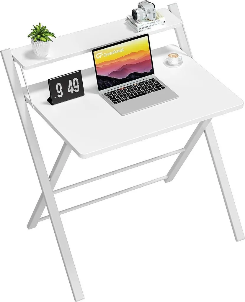 Bureau Pliable Blanc Métal : Console Télétravail gain de place (Panneaux particules)