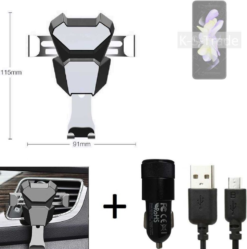 K-S-Trade KFZ Halterung kompatibel mit Samsung Galaxy Z Flip4 Halterung Lüftungshalterung Lüftungsschlitz schwarz-silber Autohalterung Handy inkl.