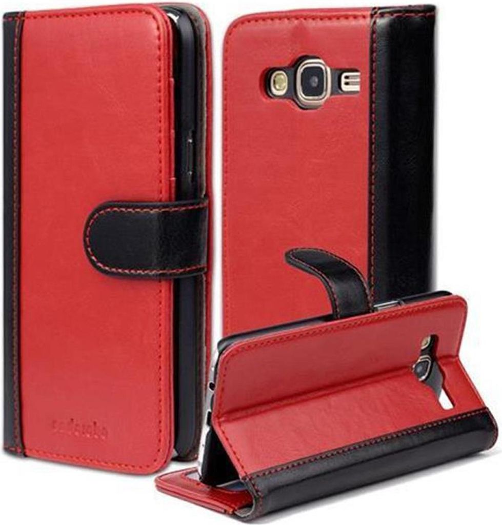 Cadorabo Hülle für Samsung Galaxy J5 2015 Hülle in Rot Schutzhülle Handyhülle Standfunktion Etui Cover Case