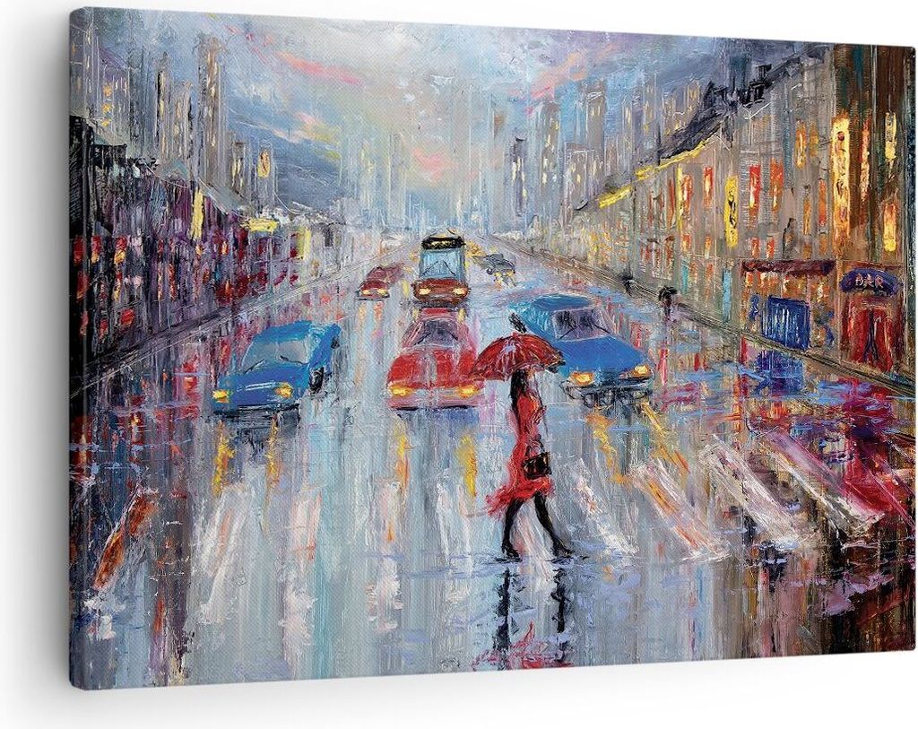 Bild auf Leinwand - Leinwandbild - Einteilig - Acryl Stadt Regen - 70x50cm - Wand Bild - Wanddeko - Wandbilder - Leinwanddruck - Bilder - Wanddekor...
