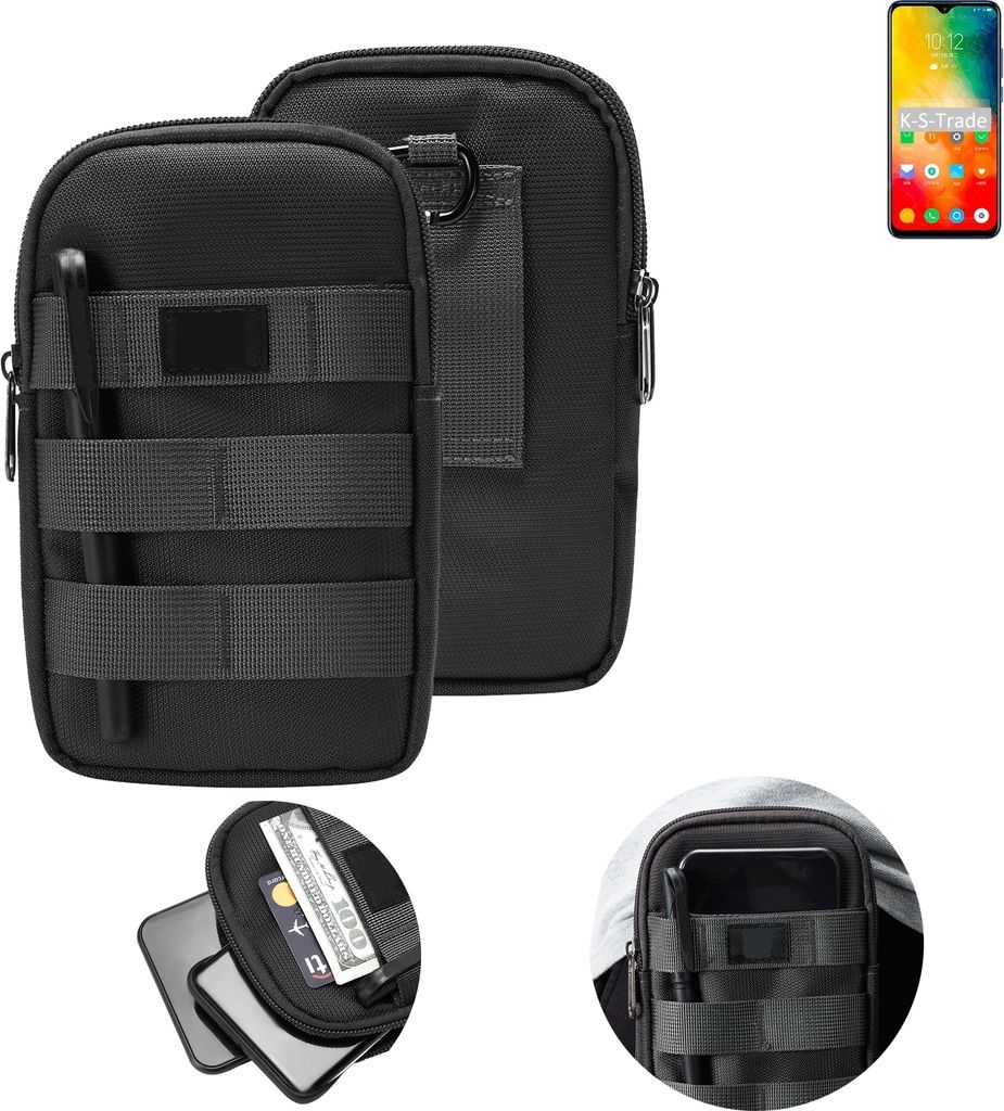 K-S-Trade Holster Gürtel Tasche kompatibel mit Lenovo K6 Enjoy Handy Tasche Schutz Hülle dunkel-grau viele Fächer, 1x