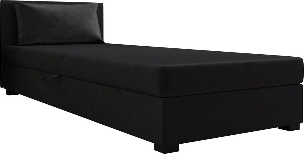 AURA SOFA Boxspringbett ROLAND 90x195 Komplett-Set mit Bonell Matratze, Polsterbett mit Bettkästen - Schwarz, MONOLITH 97