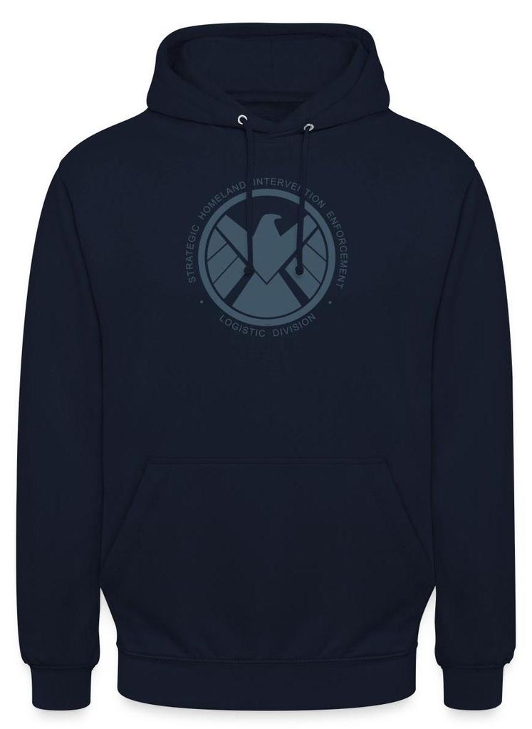 Spreadshirt Avengers Iron Man Emblem Stark Industries Uni Hoodie, S, Navy