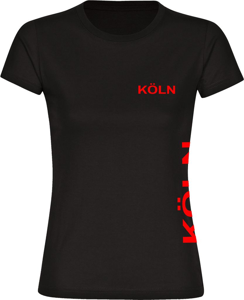 multifanshop Damen T-Shirt - Köln - Brust & Seite, schwarz, Größe S