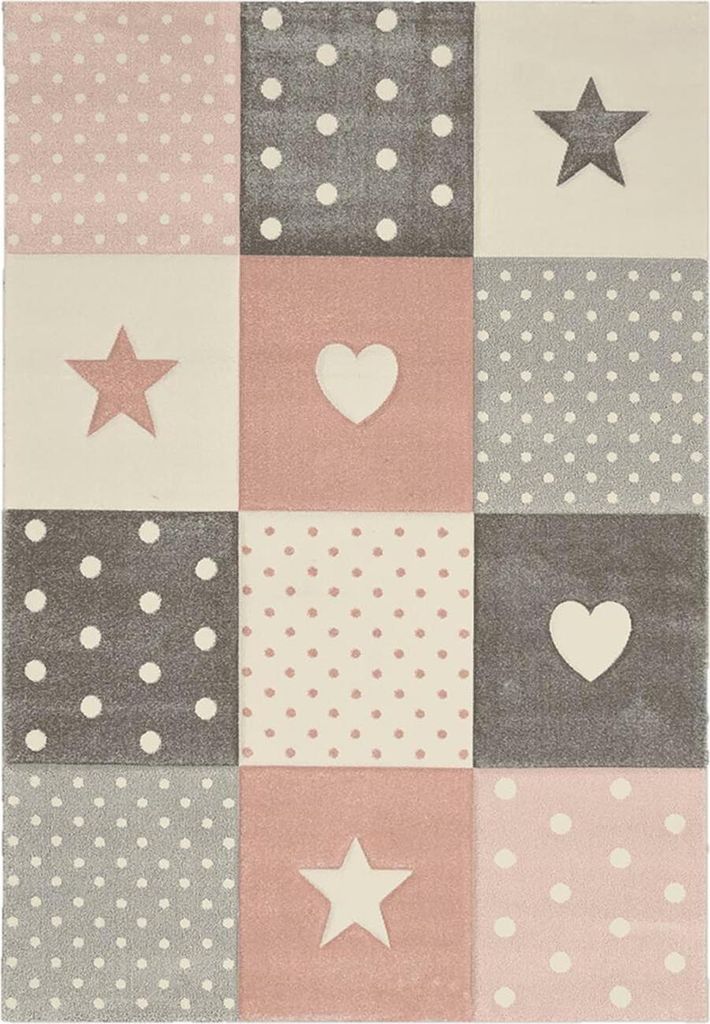 Kinderteppich Babyzimmer Mond Stern Punkte Pastel Pink Grau