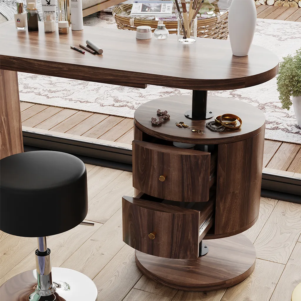 Coiffeuse 120cm chêne rustique Vicco Lara avec tabouret solide et large - 5