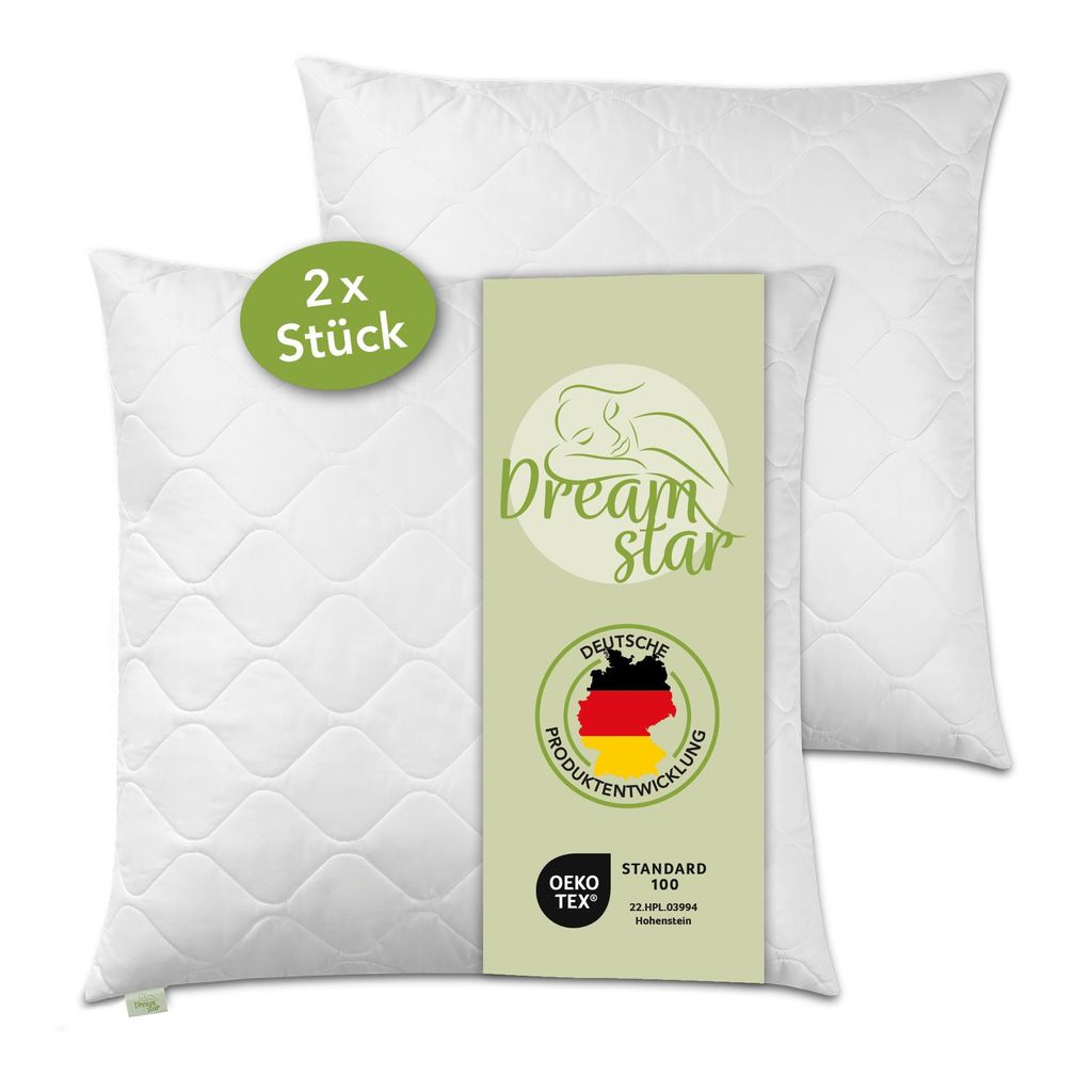 Premium 2er Set Steppkissen | 2er Set 80 x 80 cm | Mikrofaser Kopfkissen für Allergiker geeignet | DREAMSTAR