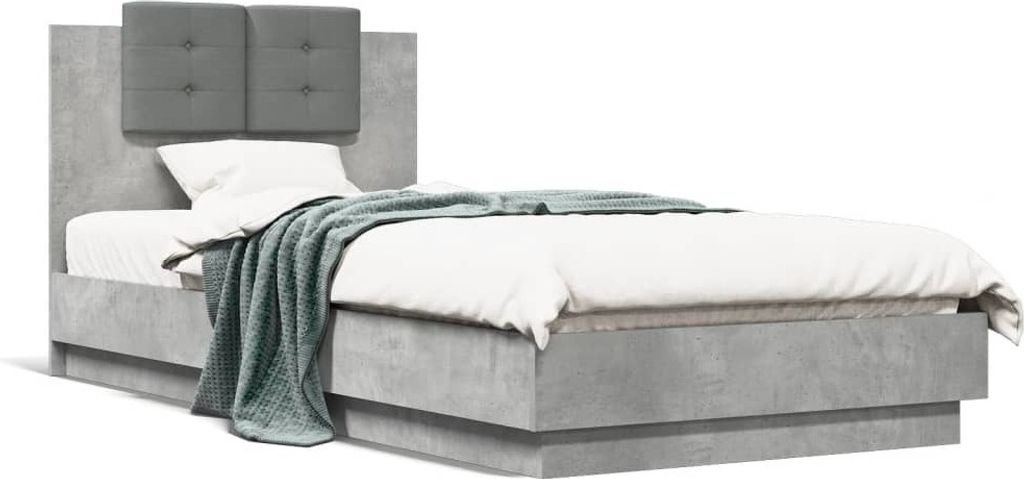 Maison Exclusive - Bettgestell mit Kopfteil und LED-Leuchten Betongrau 100x200 cm