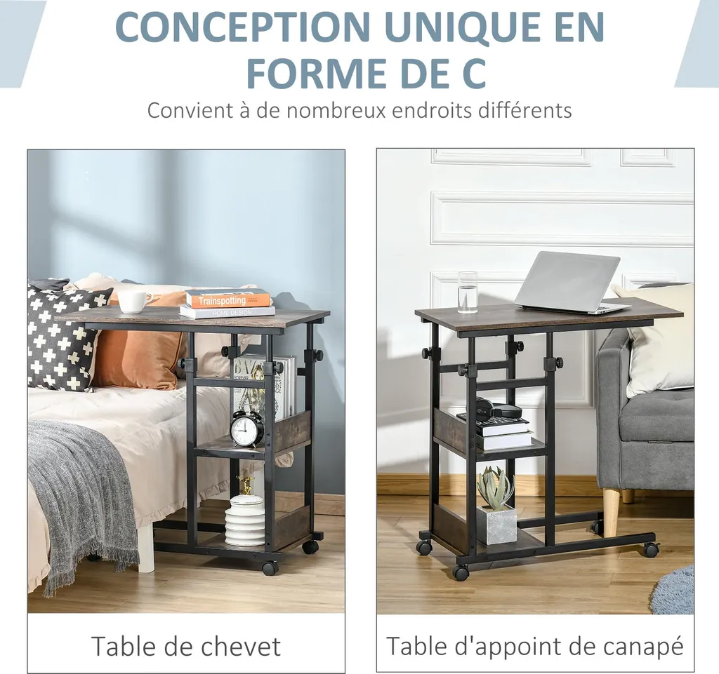 Table de lit HOMCOM à roulettes pour ordinateur portable cadre en métal