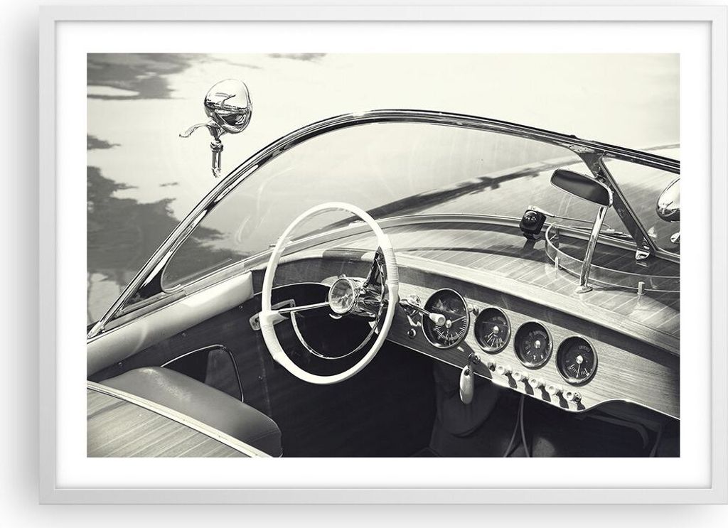 Gerahmtes Poster - Weißer Rahmen - Luxus Boot Schwarz und Weiß - 70x50 cm - Wand Bild - Wanddeko - Wandbilder - Wandposter - Bilderrahmen - Bilde...
