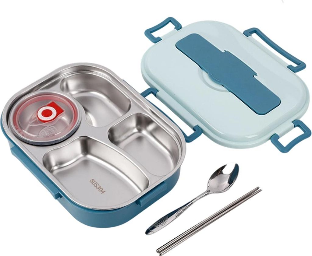 Lunchbox-Behälter, Bento-Lunchbox, Edelstahl-Lunchbox, 4-Gitter-tragbarer Bento-Box-Lebensmittelaufbewahrungsbehälter für Studenten und Erwachse...