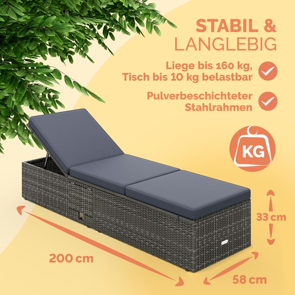 CASARIA® Bain de Soleil en Polyrotin Gris avec Coussins Image du produit 