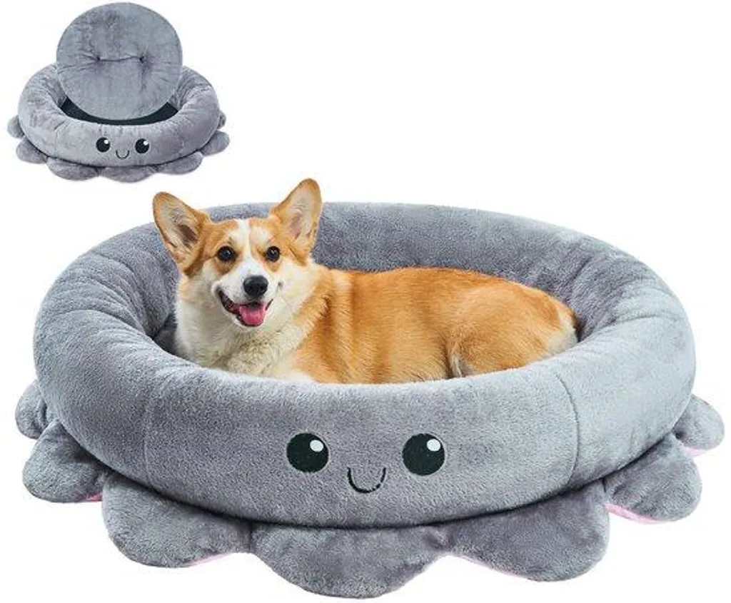 Lit rond pour chien 91 cm gris lavable - Coussin déhoussable XL