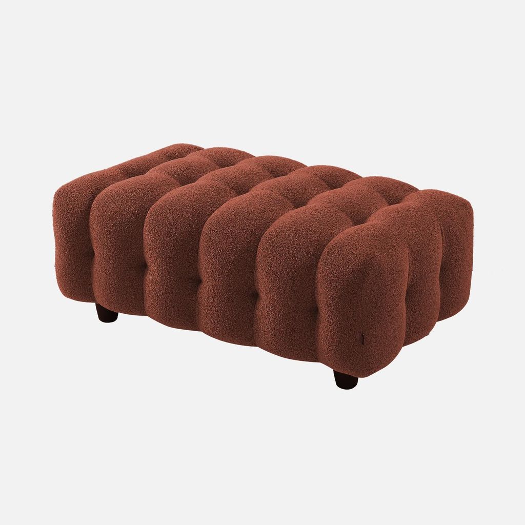 sweeek - Sitzhocker Fußhocker mit strukturiertem Bouclébezug für 3-Sitzer Ecksofa Leon - Terrakotta