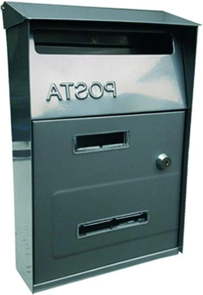 Boîte aux lettres murale design argent en métal pour courrier et colis