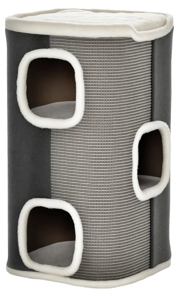 Arbre à chat gris 74 cm avec griffoir en sisal et plateformes en peluche
