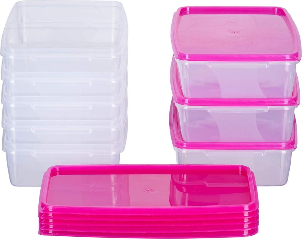 Flache rechteckige Aufbewahrungsbox - 21 x 14 x 5,5 cm - Set von 8 - rosa - Österreichische Qualität Gefrierboxen