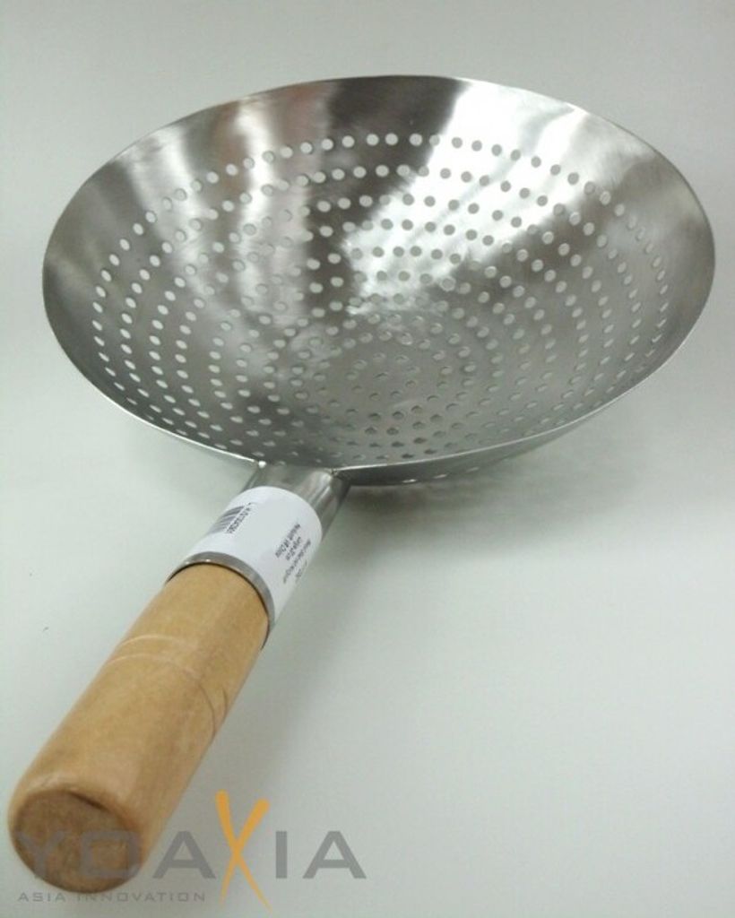 Wok-Sieb Ø 30cm Metallsieb mit Holzgriff Abtropfsieb Seiher Produktbild 