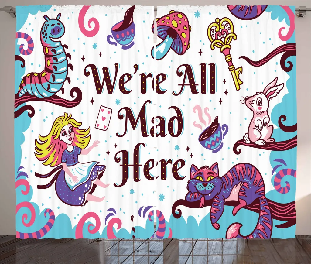 ABAKUHAUS Tenda rustica fantasia, Alice nel Paese delle Meraviglie, Tende universali per soggiorno con passanti e ganci, 280 x 175 cm, multicolore