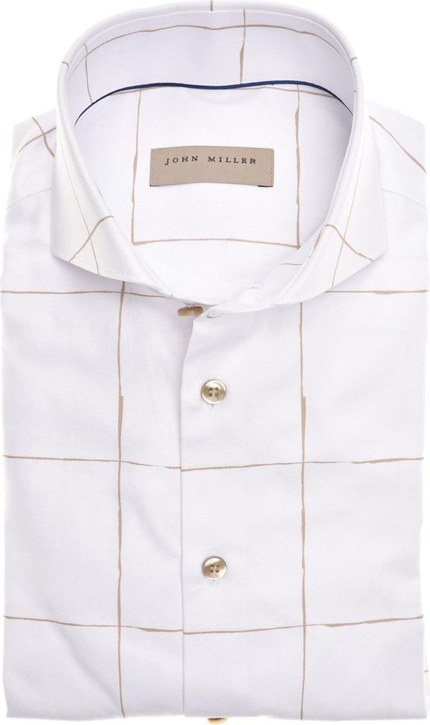 John Miller Business-Hemd aus Baumwolle, Tailored Fit, kariert, weiß