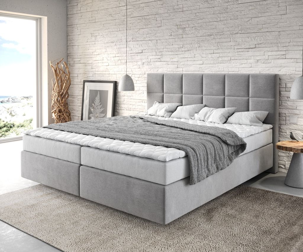 DELIFE Boxspringbett Dream-Fine 180x200 cm Mikrofaser Grau Produktbild 
