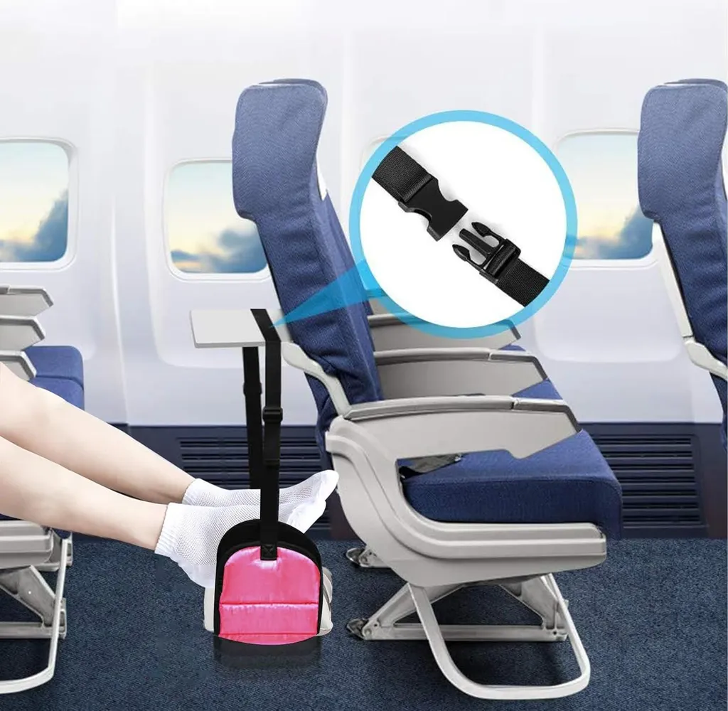 Repose-pieds pour avion avec coussin gonflable rose - Confort portable - 2