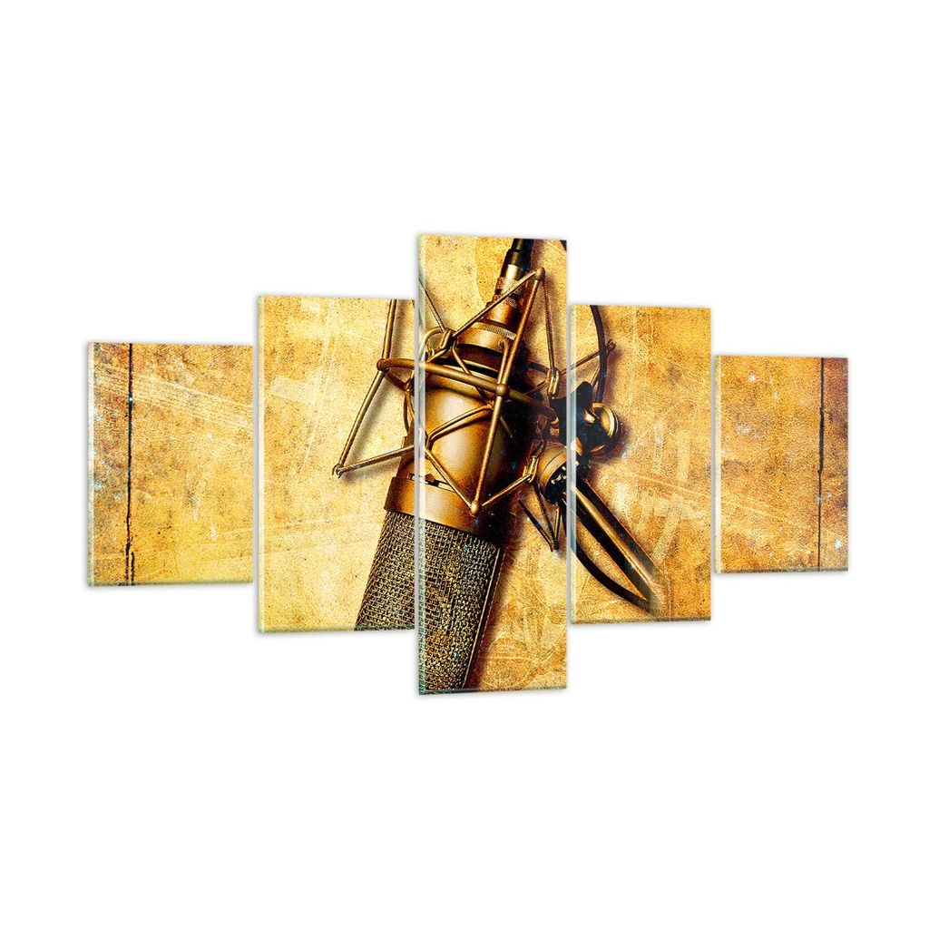 Bilder auf glas - Mikrofon Musik Lied - 125x70cm - Glasbilder - Wandbilder - Kunstdruck - zum Aufhängen bereit - Wanddekoration aus Glas - Glas Bi...