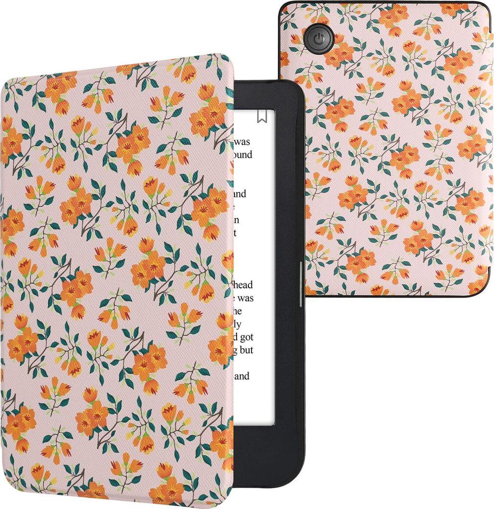 kwmobile Klapphülle kompatibel mit Kobo Clara 2E / Tolino Shine 4 Hülle - eReader Case - Gelbe Blumen Gelb Grün Beige