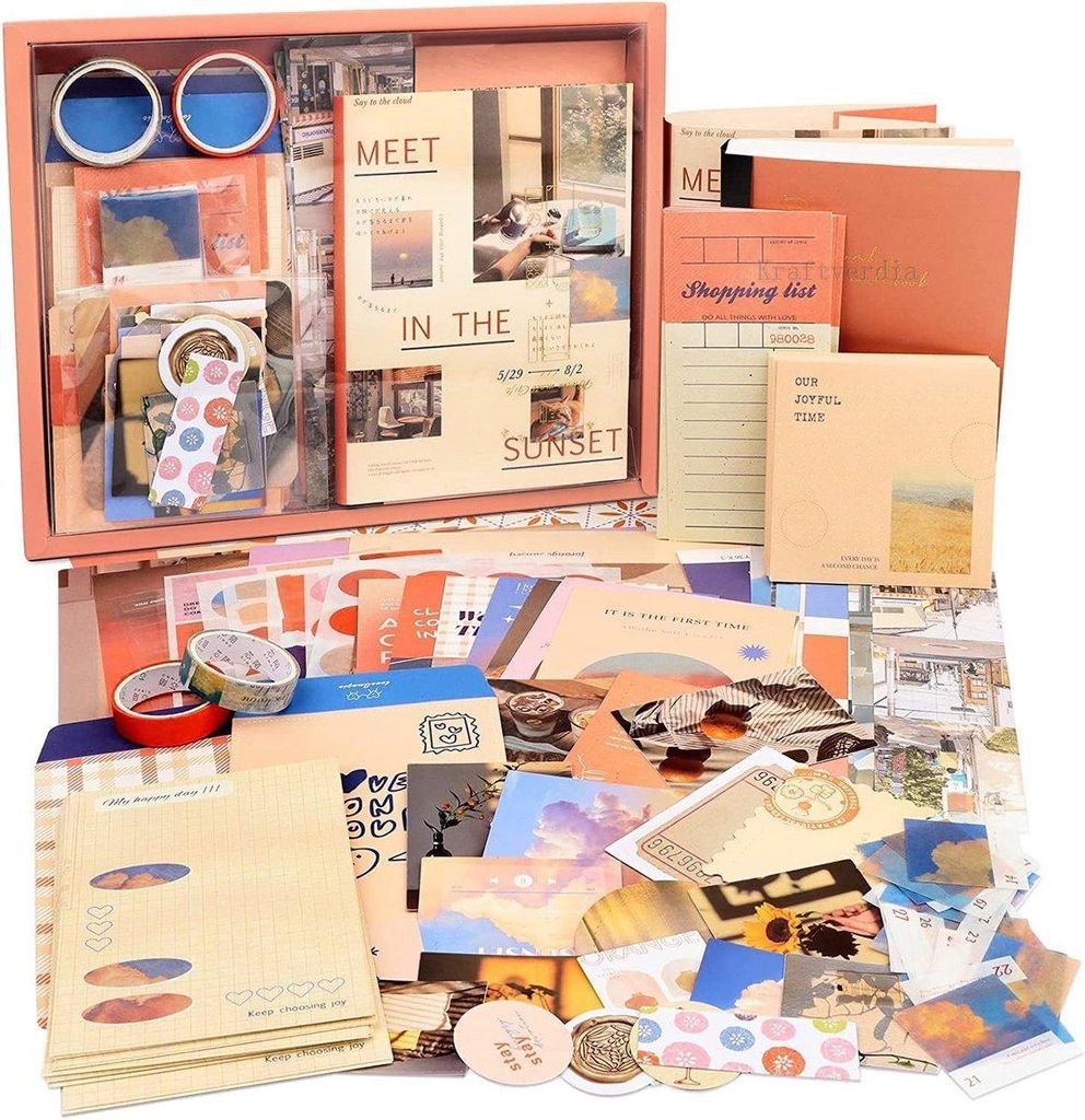 Minicee Bullet Journal Set A6 – Scrapbook Zubehör mit Stickern & Washi Tape Orange