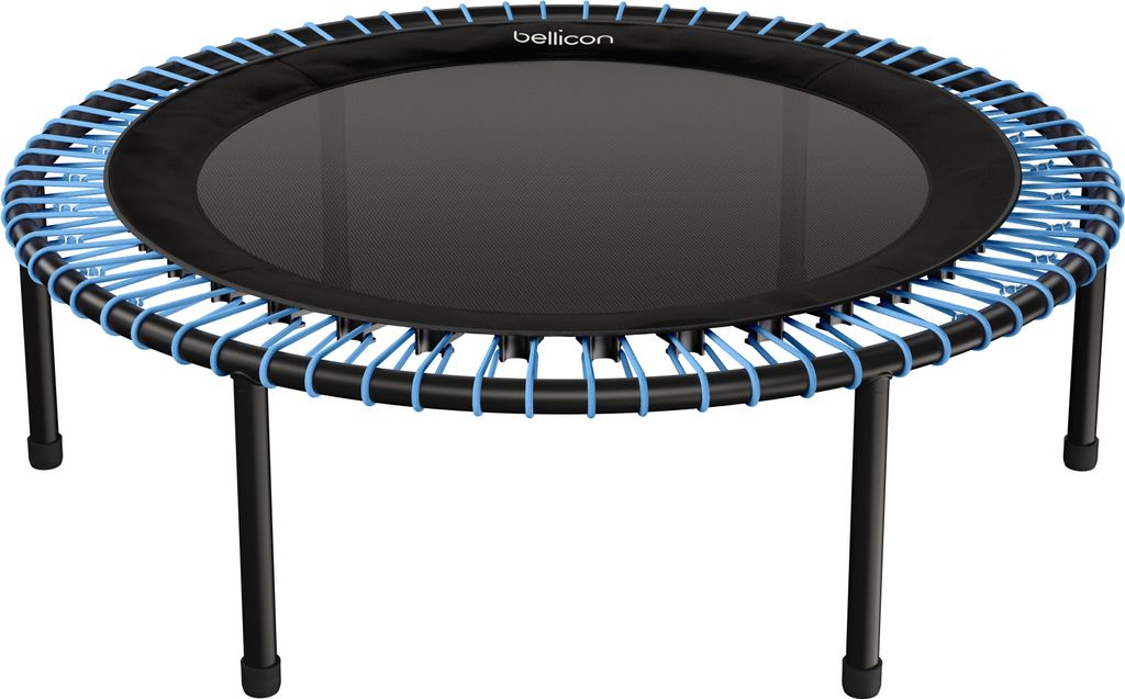 bellicon Fitness Trampolin 112cm (Blau) |Stabile Schraubbeine & Seilring-Federung bis 150kg (Extra Stark) | Dreiteiliger Rahmen | Germany