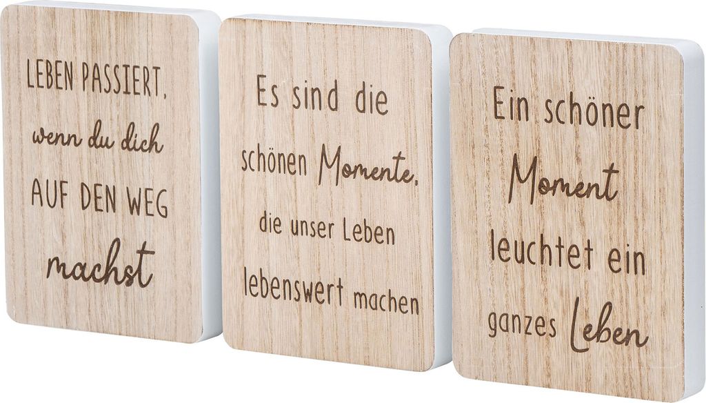 Deko Aufsteller Schild H20cm 3er Set Deko-Tafel MDF Holz Natur Spruch Momente