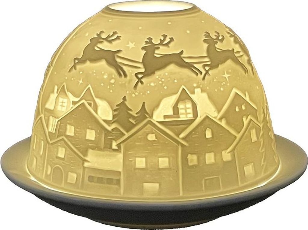 Clayre & Eef Teelichthalter Ø 12x8 cm Weiß Porzellan Weihnachten