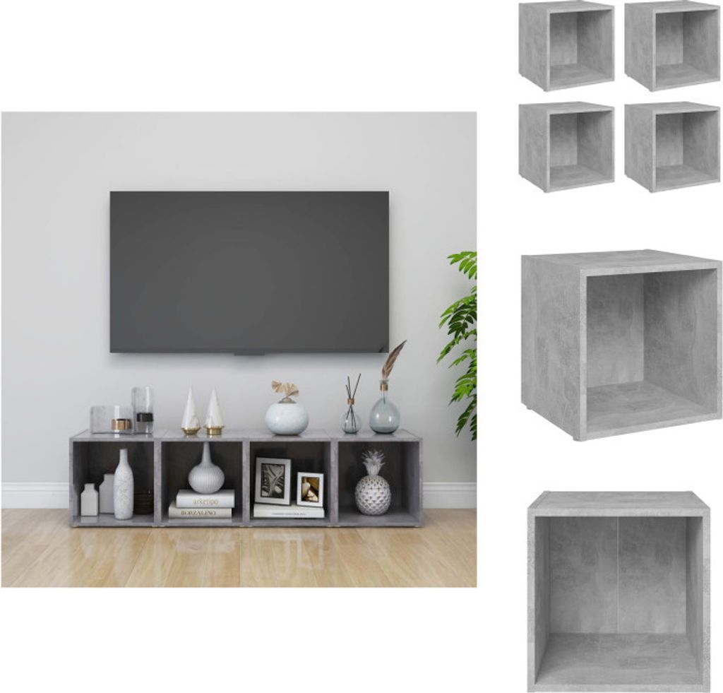 vidaXL TV-Schränke 4 Stk. Betongrau 37x35x37 cm Holzwerkstoff - TV-Möbel