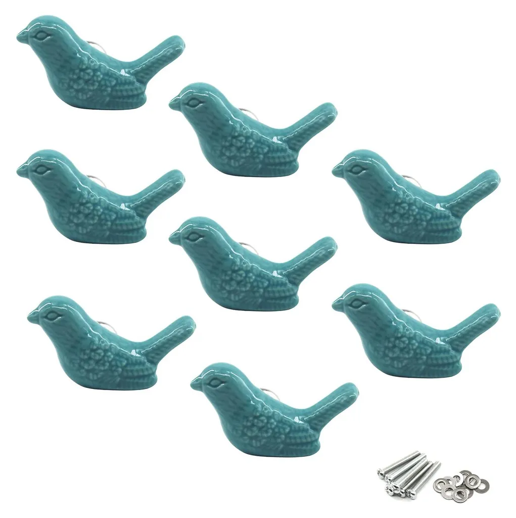 Boutons de porte en céramique bleue et ronde, lot déco de 8 pièces