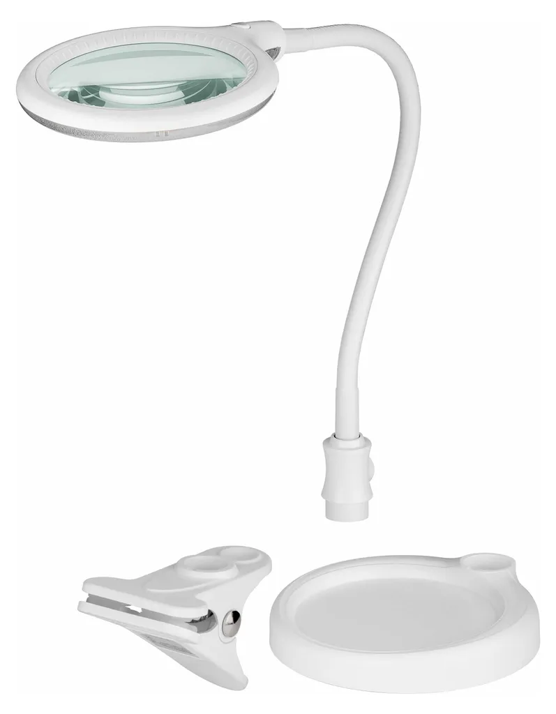 Goobay Lampe Loupe LED avec Socle et Pince 6W Blanche - Éclairage Précis