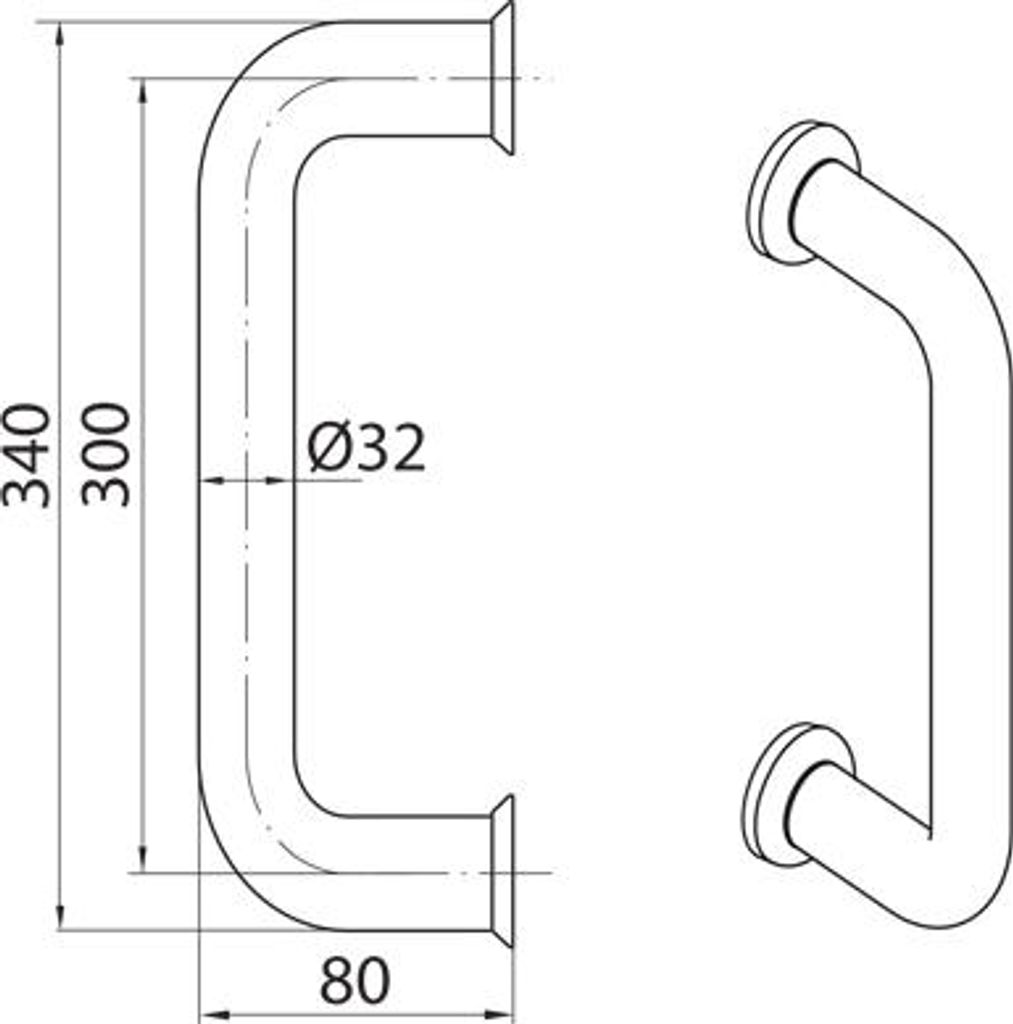Doppelseitiger Rundgriff B-Harko Ø 32x300 mit Befestigungselementen, Edelstahl matt, Schraubensatz