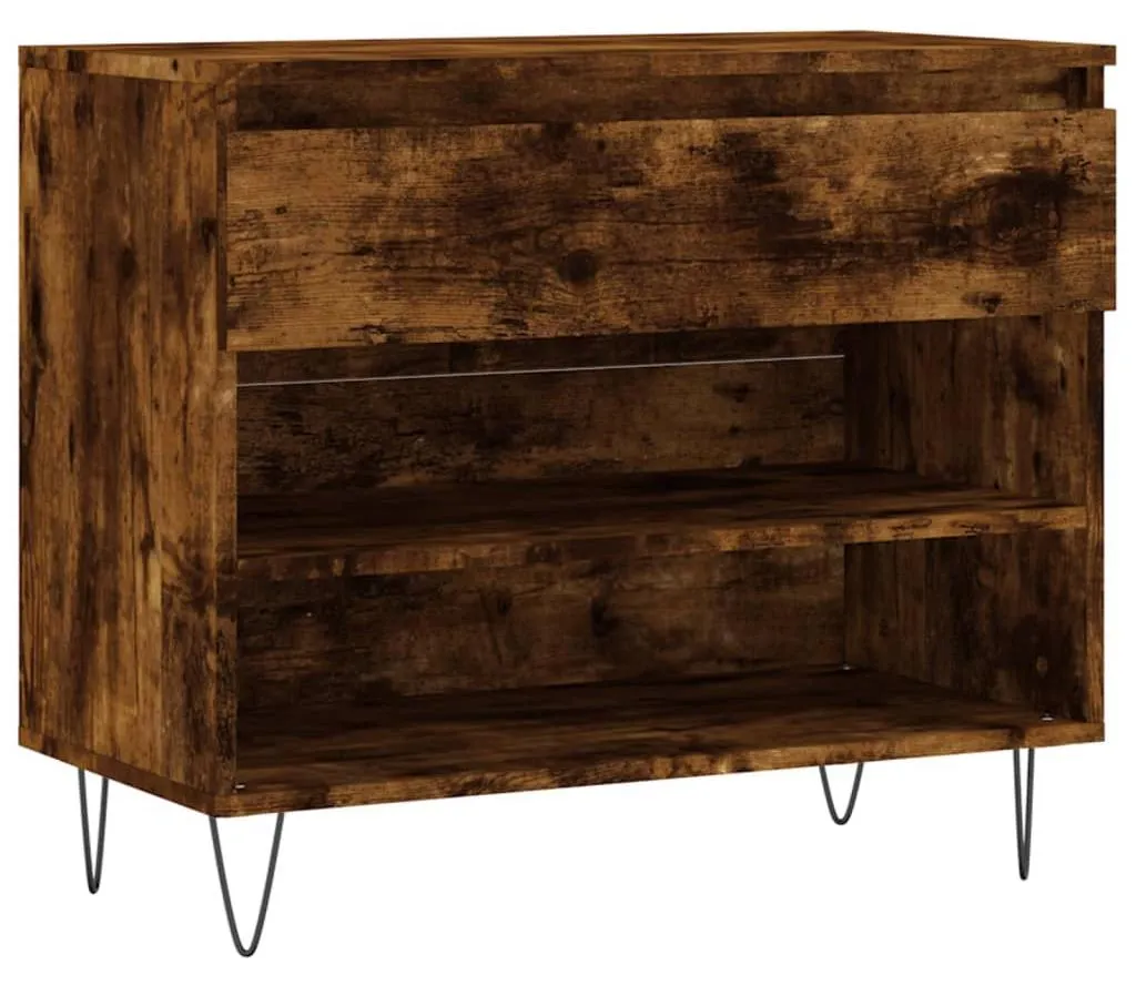 Organisez votre entrée avec l'étagère chaussures chêne fumé 70 cm