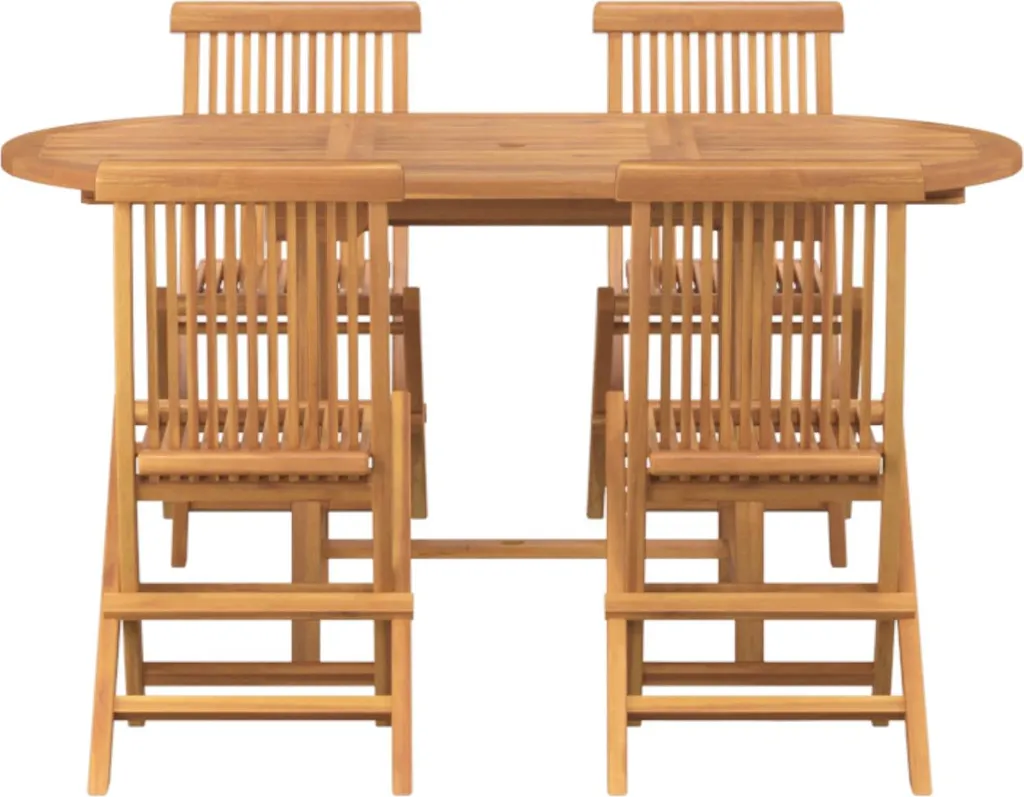 Table et 4 chaises de jardin en teck massif brun - Ensemble 5 pièces