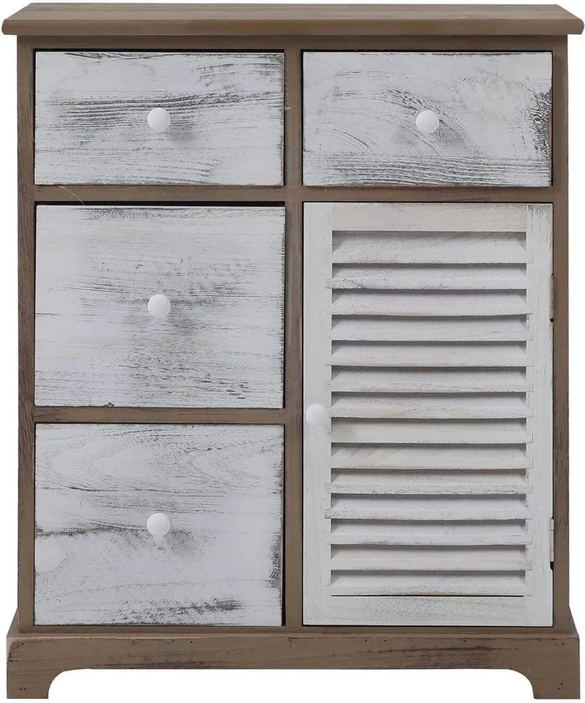 Rebecca Mobili Commode 4 Tiroirs Bois Blanc et Marron - Meuble Rangement