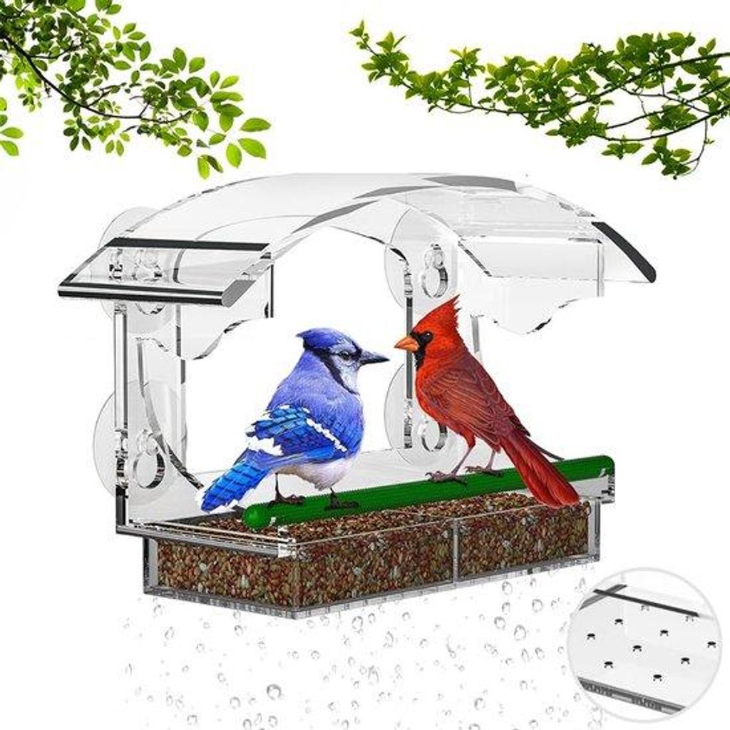 Vogelhäuschen-Fensteransicht mit entnehmbarem Vogelfutterwannen, transparente Vogelfuttereinlage für den Vogelkäfig, Vogelrefugium-Futterstation...