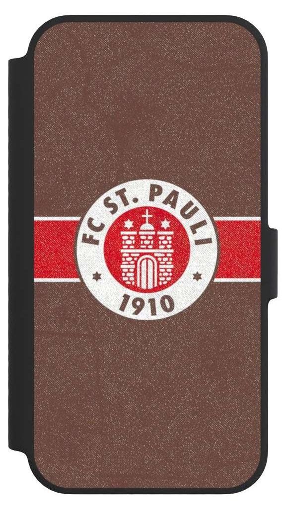 NIVOCASE Klapphülle für Apple iPhone 14 Handyhülle aus Kunst Leder NIVOflip schwarz FC St. Pauli Logo Offizielles Lizenzprodukt