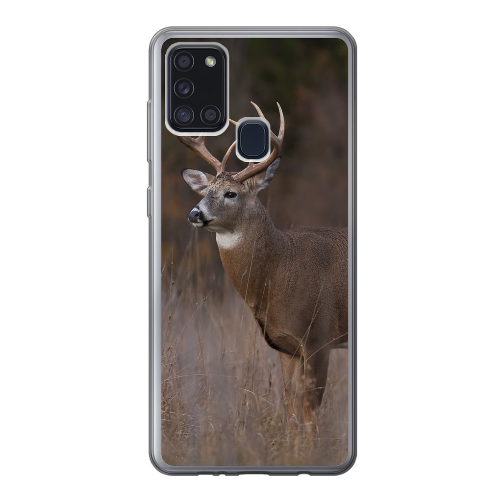 MuchoWow Handyhülle Schutzhülle Hülle für Samsung Galaxy A21s Herbst - Hirsche - Gras - Natur - Tiere Silikon Softcase Handy Hülle - Hartschale