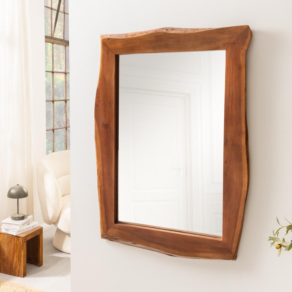 riess-ambiente Massiver Spiegel MAMMUT 100cm braun Akazienholz Baumkante Wandspiegel Dekoration Deko