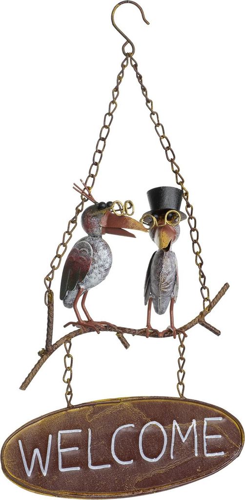 Metall Welcome Hängedeko mit zwei Vögeln auf Ast - Wanddeko 47×27,5 cm - Vogel-Dekofigur mit Schild zum Aufhängen - Vintage Rost-Optik - Garten...