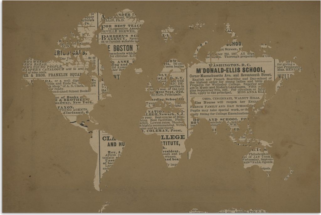 MuchoWow Poster Weltkarte - Vintage - Zeitungsdruck 180x120 cm - Fotoplakat