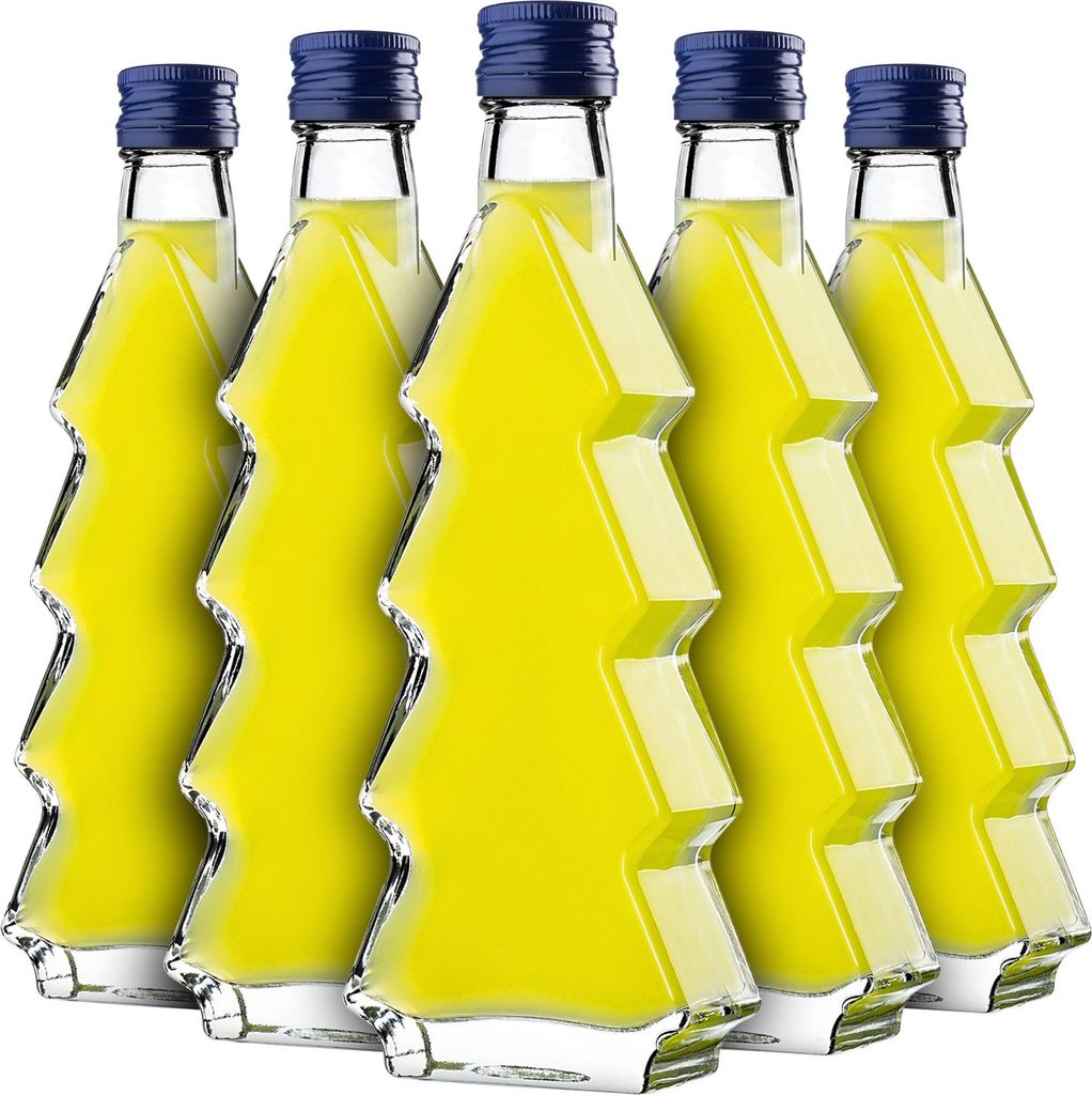 KADAX Glasflaschen in Tannenbaum Form, 200ml, 10 Stück, Weihnachtsflaschen mit Schraubverschluss, Likörflaschen für Weihnachten, leere Schnapsfl...