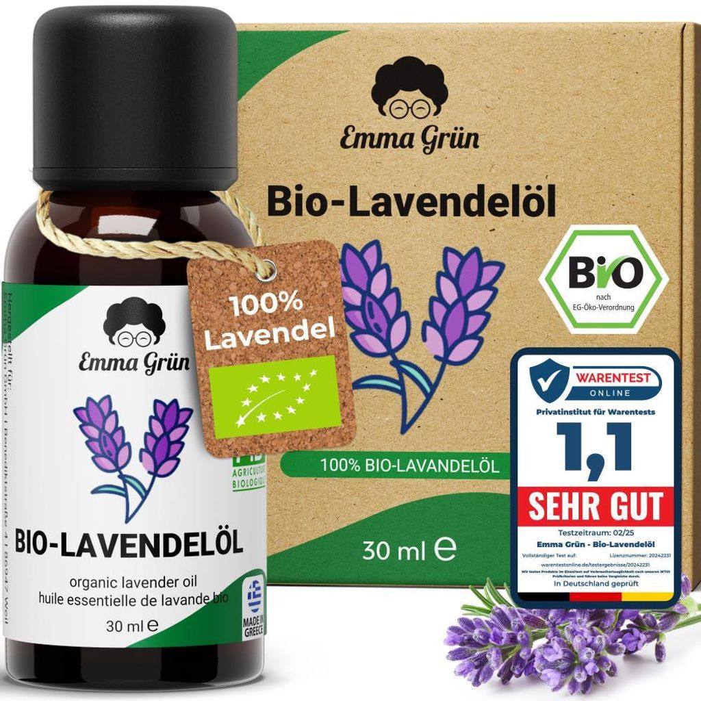 Emma Grün Bio Lavendelöl 30ml – 100% Naturrein, Ätherisches Öl für Diffuser & Lebensmittel