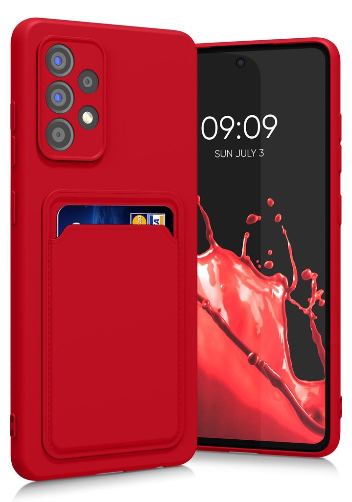kwmobile Handyhülle für Samsung Galaxy A52 / A52 5G / A52s 5G Hülle mit Kartenfach - TPU Case - Kabelloses Laden - Schutzhülle Cover in Rot
